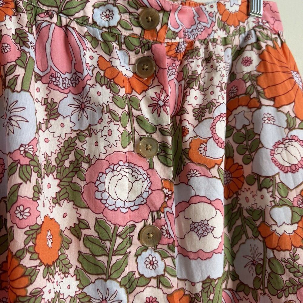 Talbots Climbing Floral Button Front Belted Voile Midi Skirt Medium Petite - Picture 5 of 10